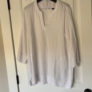Lands End White V-Neck Tunic Top